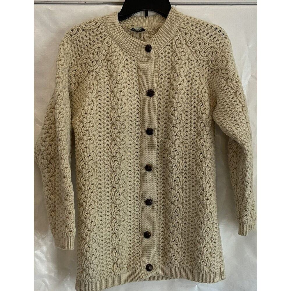 Vintage 60s Mr Poodle Size M Cream Cardigan Long Sleeve Knit 100% Wool Sweater